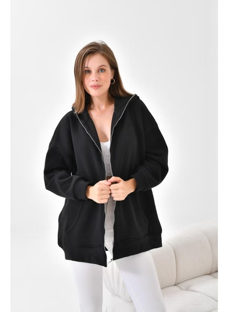 Garmi Ftz Women 3 Thread Raised Zippered Sweatshirt Black - Image 2